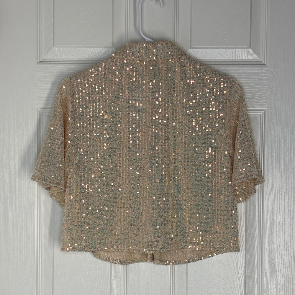 Sequin Embellished Crop Shirt - Blush - Picture 15 of 16